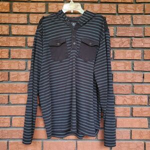 VTG Point Zero Hoodie Mens L Long Sleeve Henley Shirt Black Stripe Skater Grunge